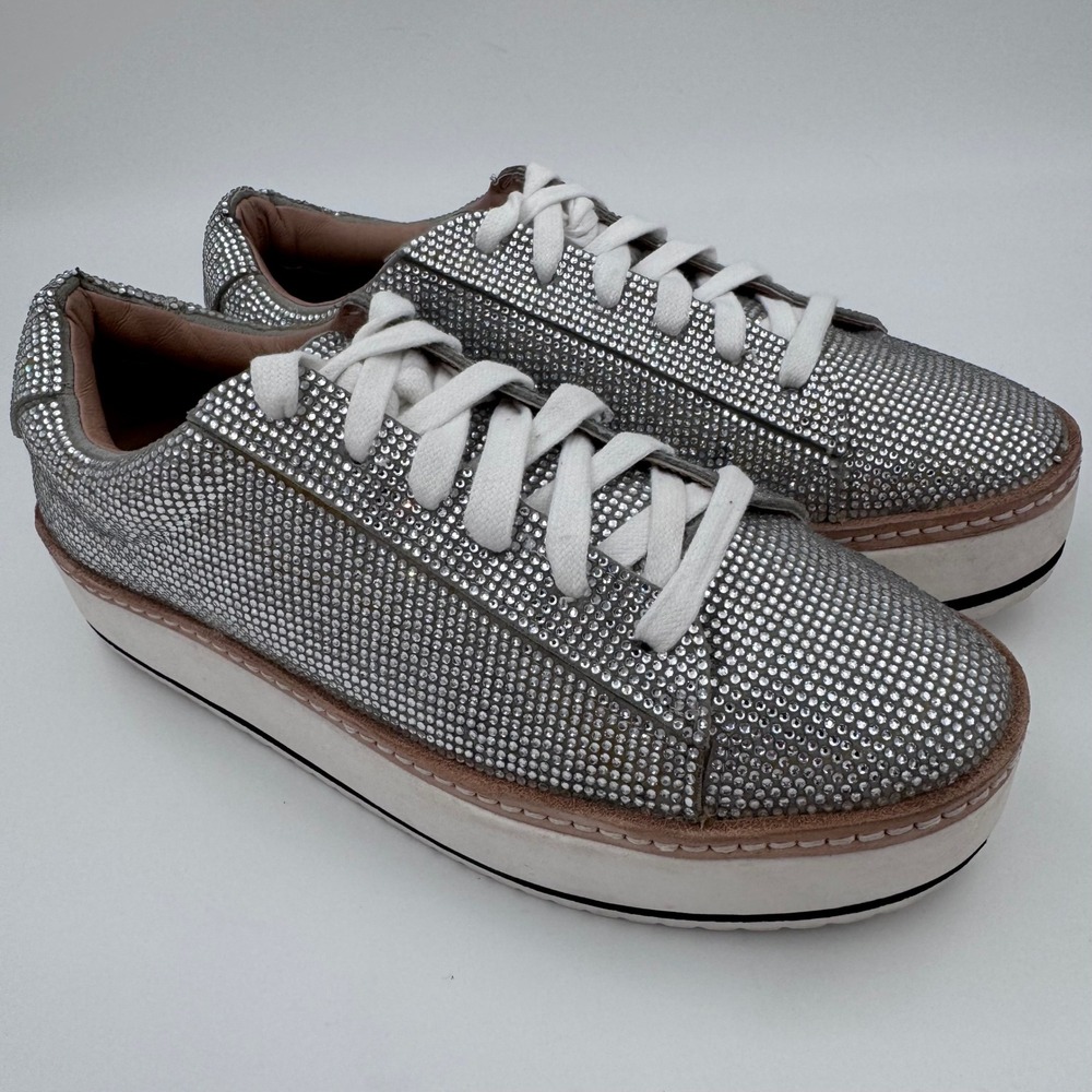 Chelsea‎ Womens Silver Rhinestone Platform Sneakers Low Top Bling Sparkle Shoes